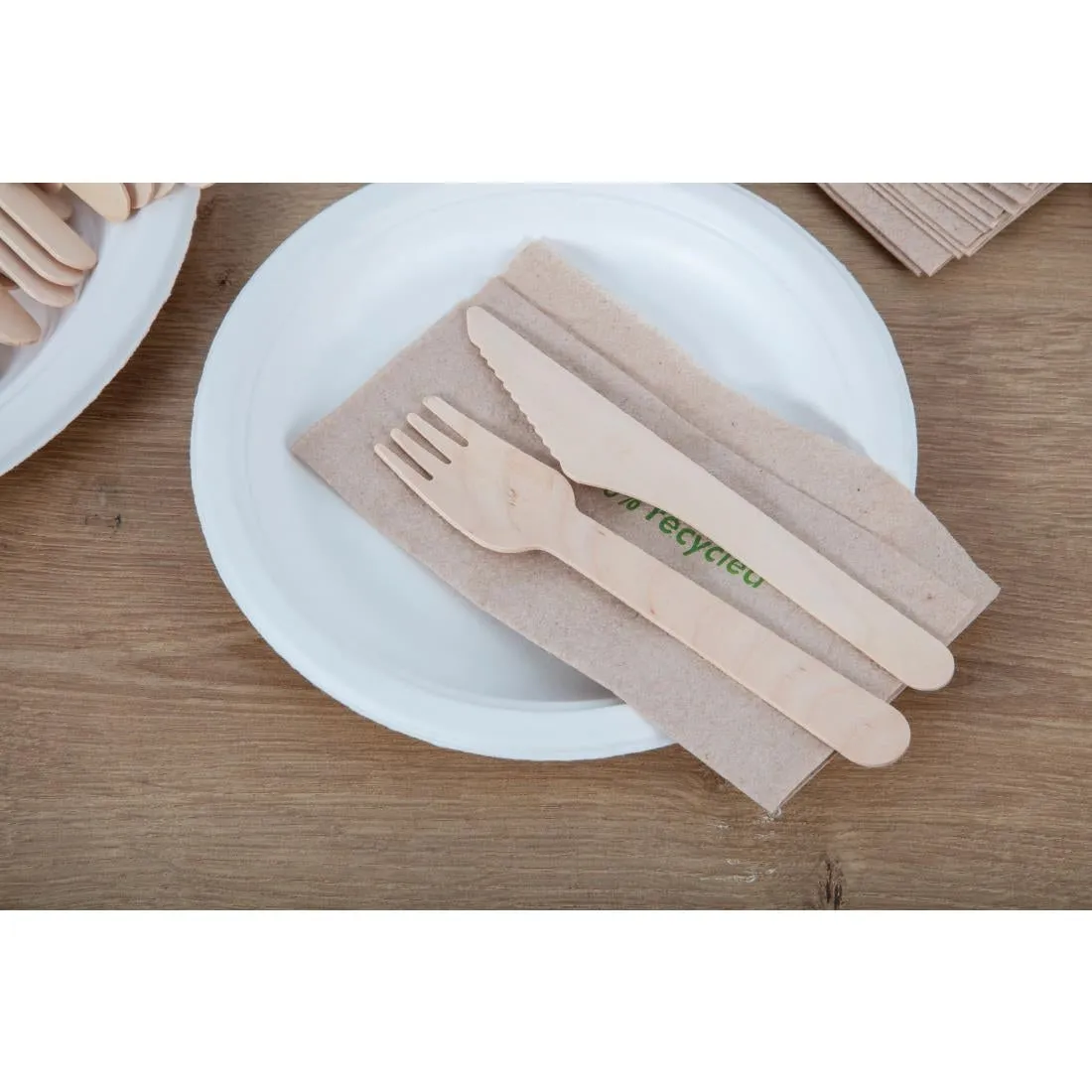 CD903 Fiesta Green Biodegradable Disposable Wooden Forks (Pack of 100)