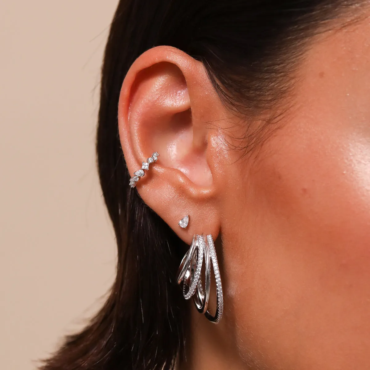 Celestial Crystal Ear Cuff in Silver