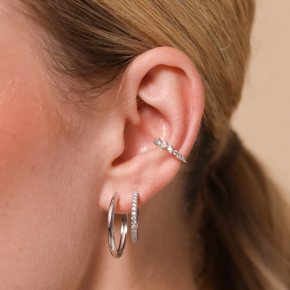 Celestial Crystal Ear Cuff in Silver