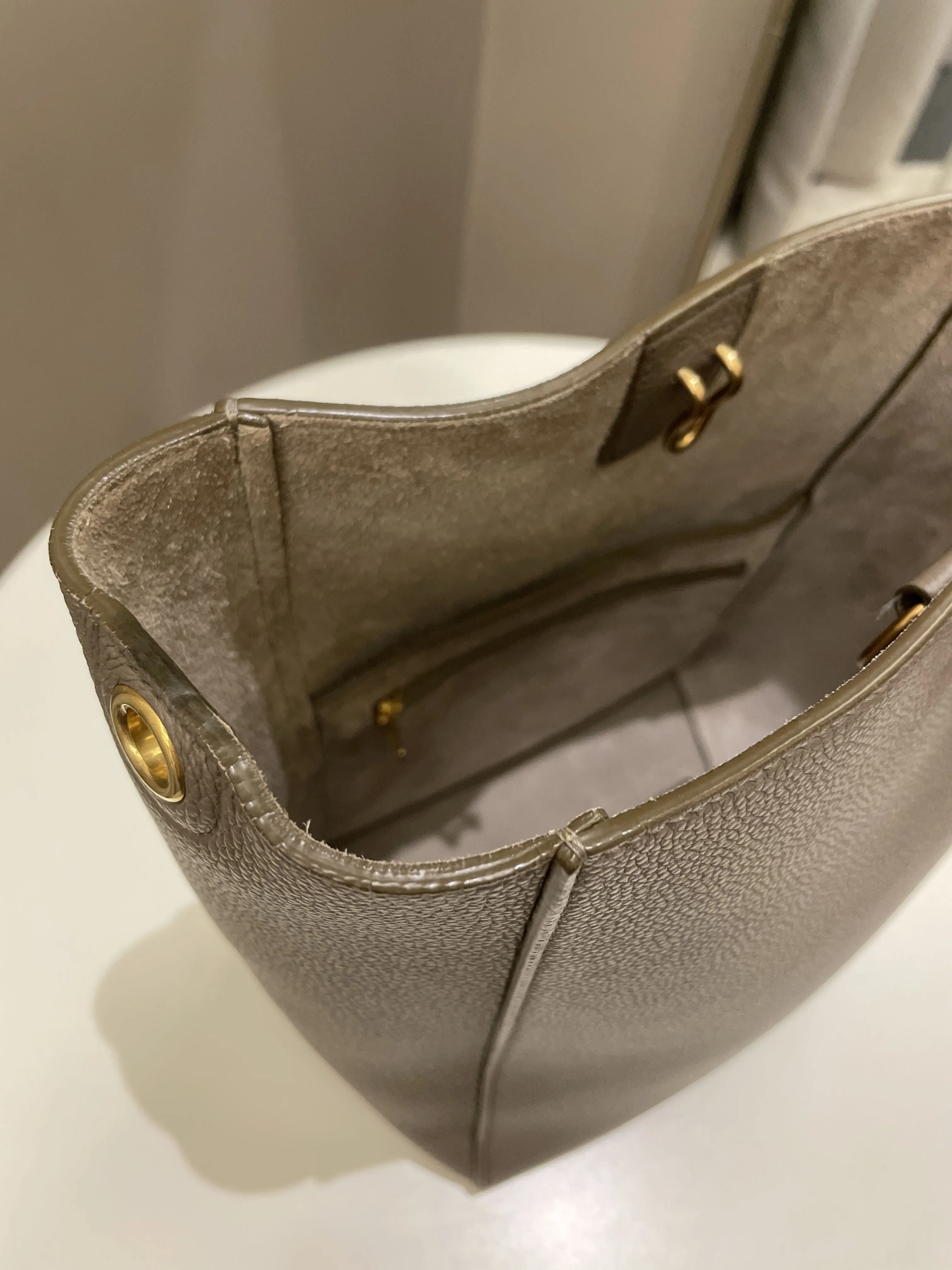 Celine Sangle Bucket Bag Taupe Grainy Calfskin