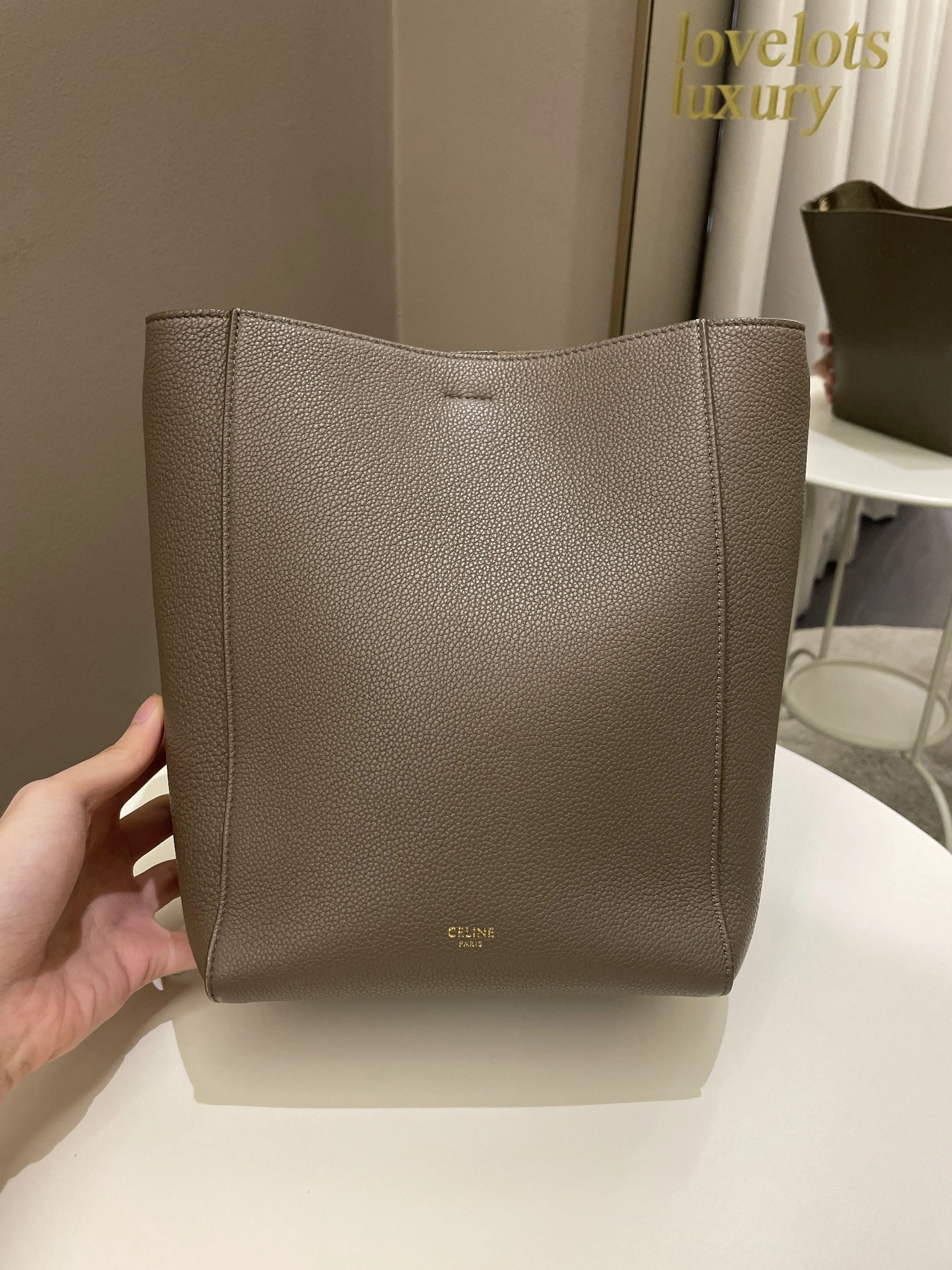 Celine Sangle Bucket Bag Taupe Grainy Calfskin