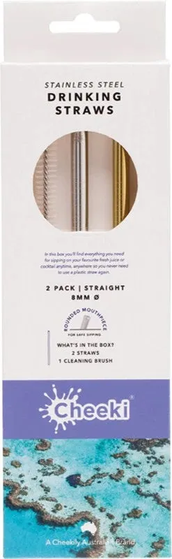 Cheeki Stainless Steel SS Straw Straight 2 pk With Brush