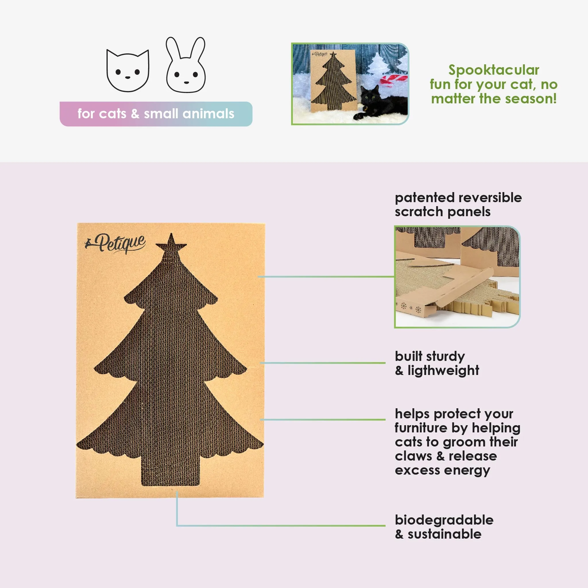 Christmas Scratch Board: Sustainable, 100% Eco-Friendly, Non-Toxic, Light & Sturdy, Reversible Panels, Compostable, Biodegradable, Patented, Long-Lasting, Reduces Waste, for Cats