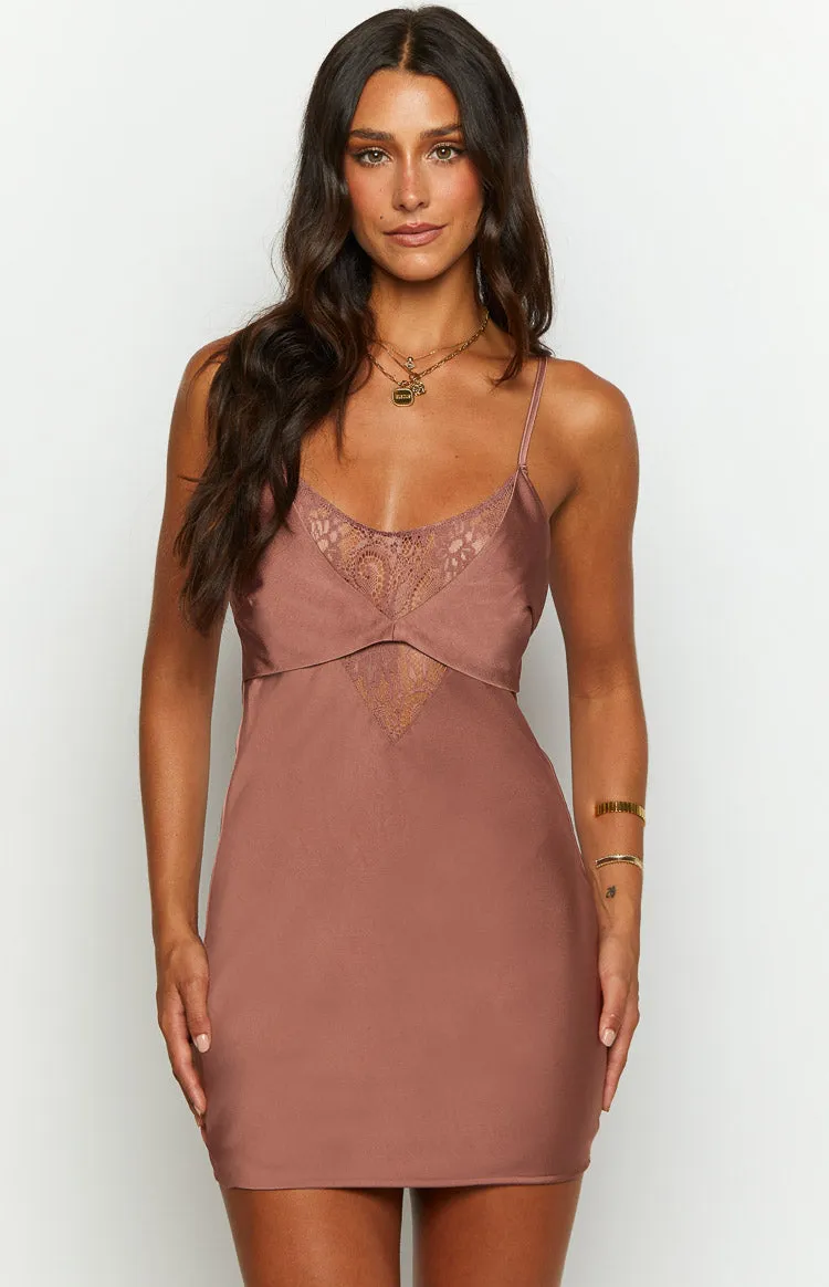 Clarissa Brown Slip Mini Dress