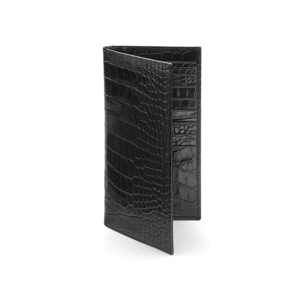 Classic Tall Leather Wallet With 8 Card Slots - Black Croc