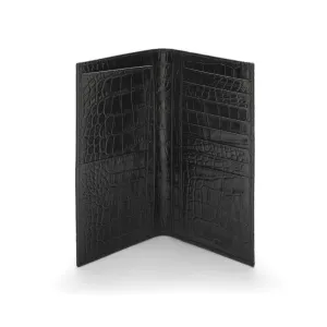 Classic Tall Leather Wallet With 8 Card Slots - Black Croc