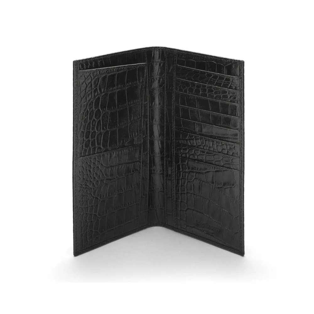 Classic Tall Leather Wallet With 8 Card Slots - Black Croc