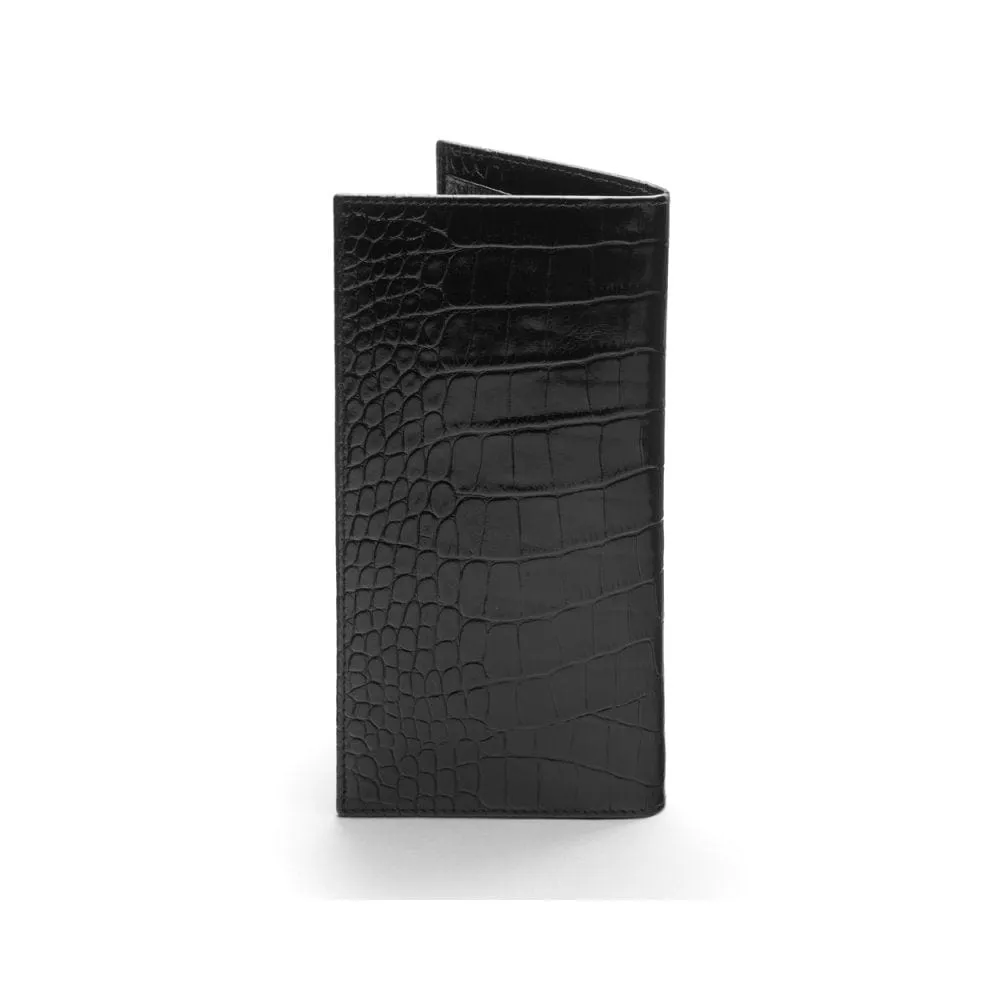 Classic Tall Leather Wallet With 8 Card Slots - Black Croc