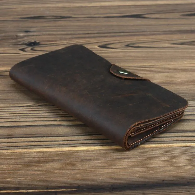 Coffee Leather Long Wallet for Men Trifold Long Wallet Leather Multi-Cards Wallet For Men