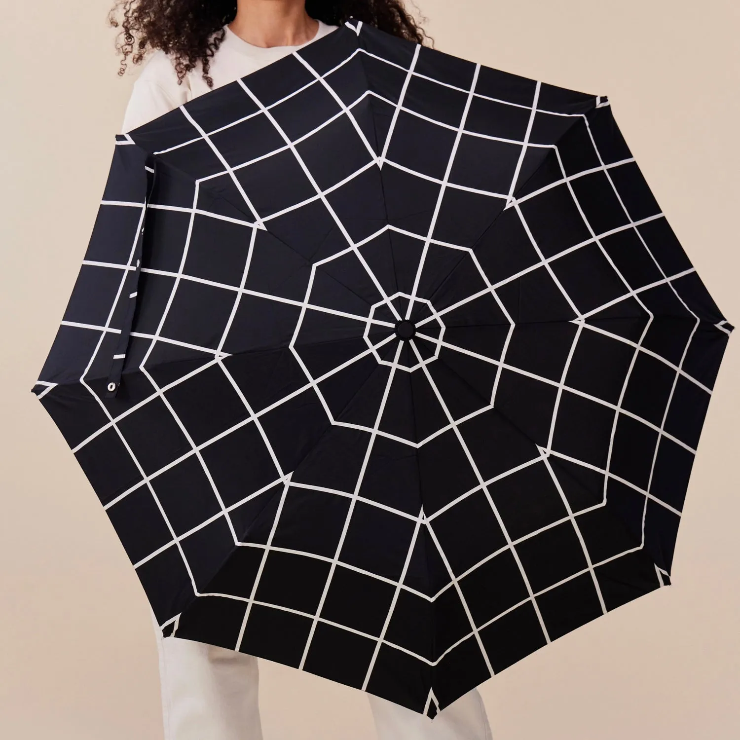 Compact Eco-Friendly Umbrella- Black Grid