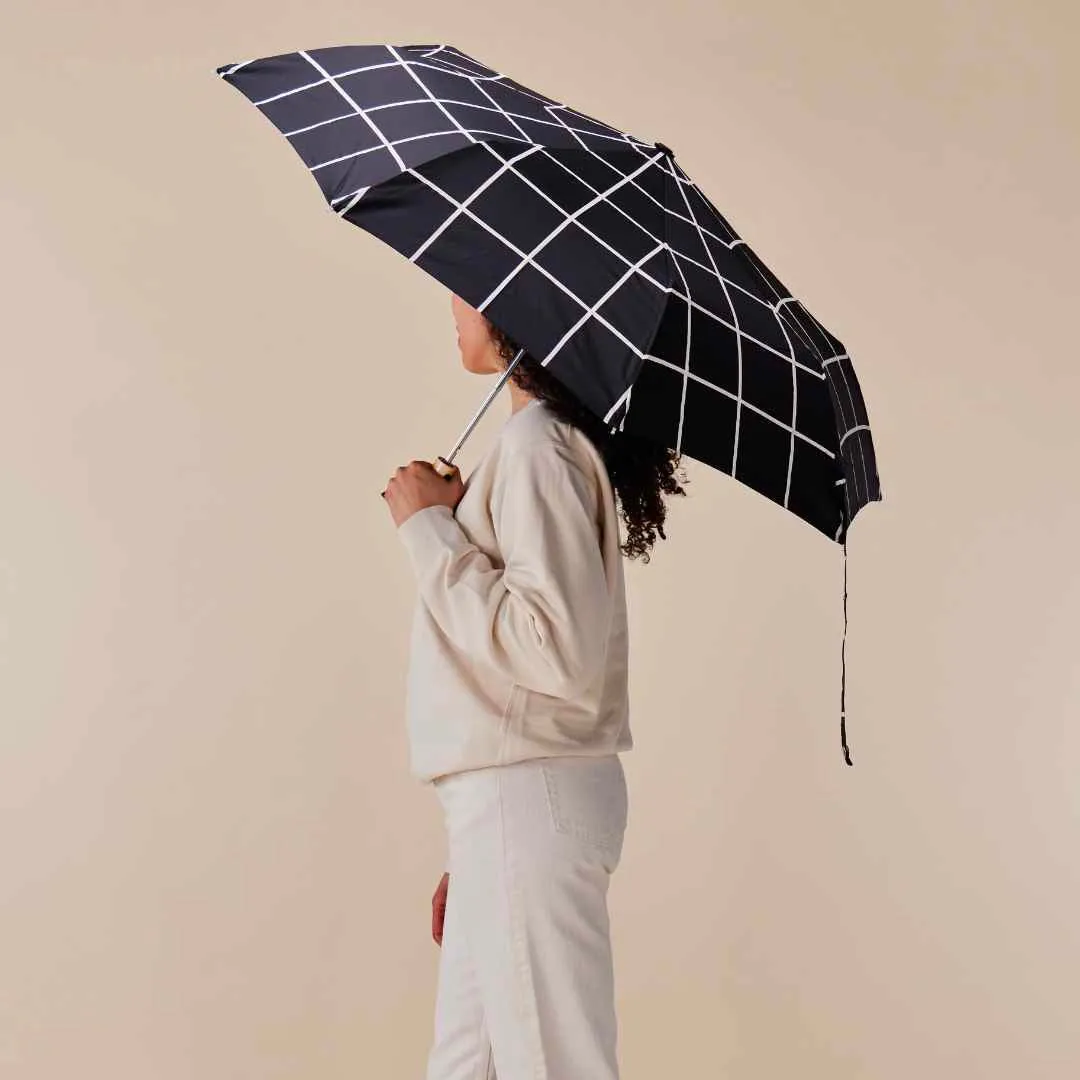 Compact Eco-Friendly Umbrella- Black Grid