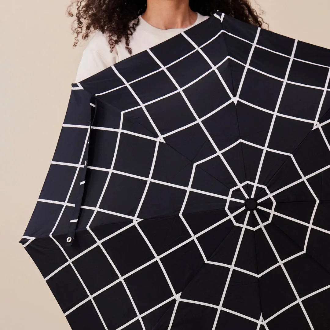 Compact Eco-Friendly Umbrella- Black Grid