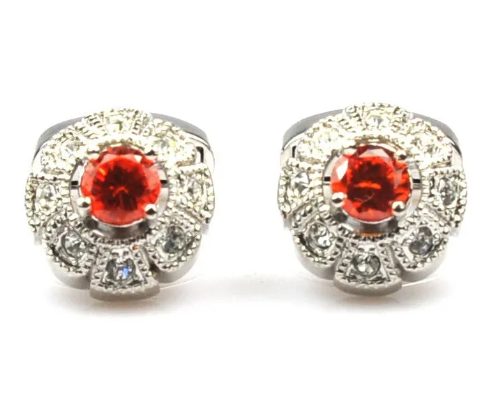 Coral Crystal Flower Shape Cufflinks