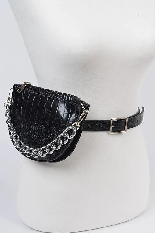 Croc Effect Chain Fanny Pack