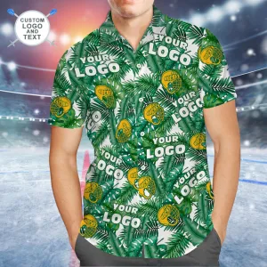 Custom Logo Hawaiian Shirt Men's All Over Print Aloha Shirt Team Shirt - Tropical Ice Hockey Yellow Helmet