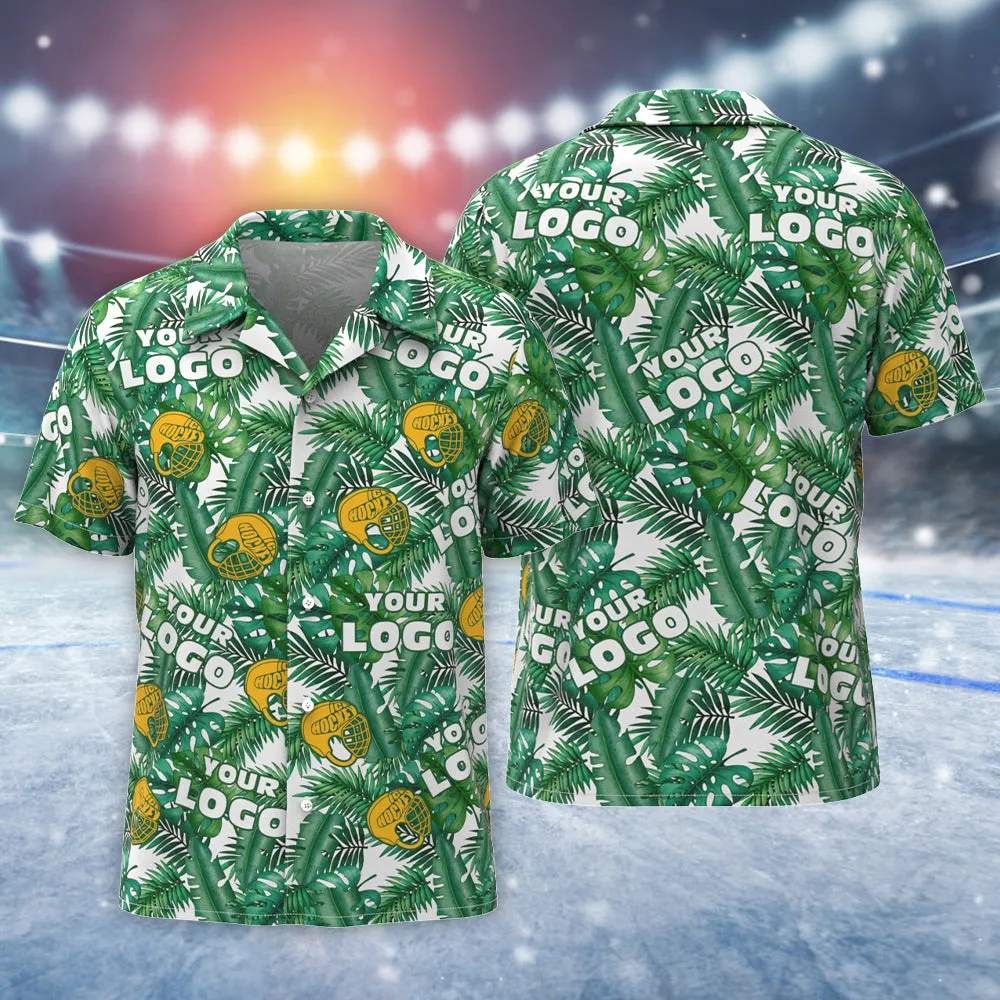 Custom Logo Hawaiian Shirt Men's All Over Print Aloha Shirt Team Shirt - Tropical Ice Hockey Yellow Helmet