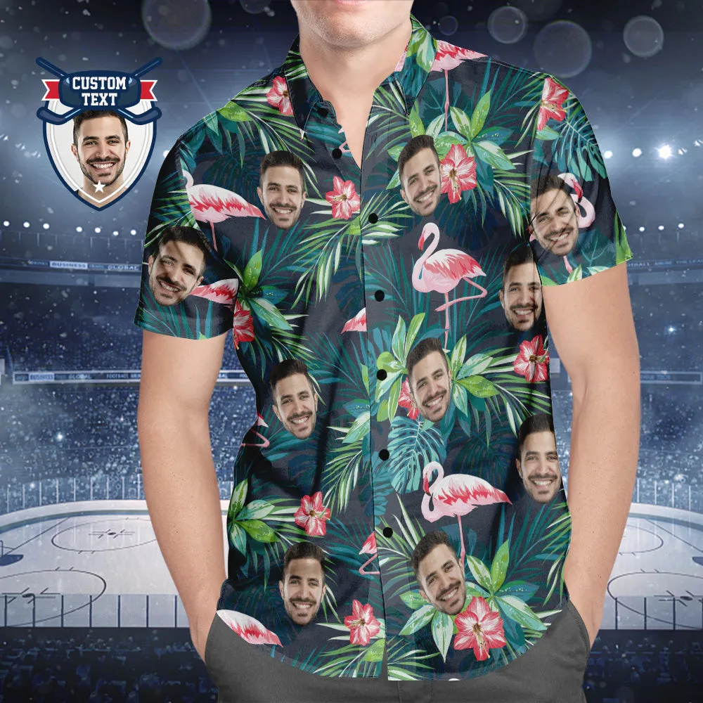 Custom Printed Hawaiian Shirt for Fans Personalised Face and Text Hawaiian Shirt Gift for fans - Flamingo