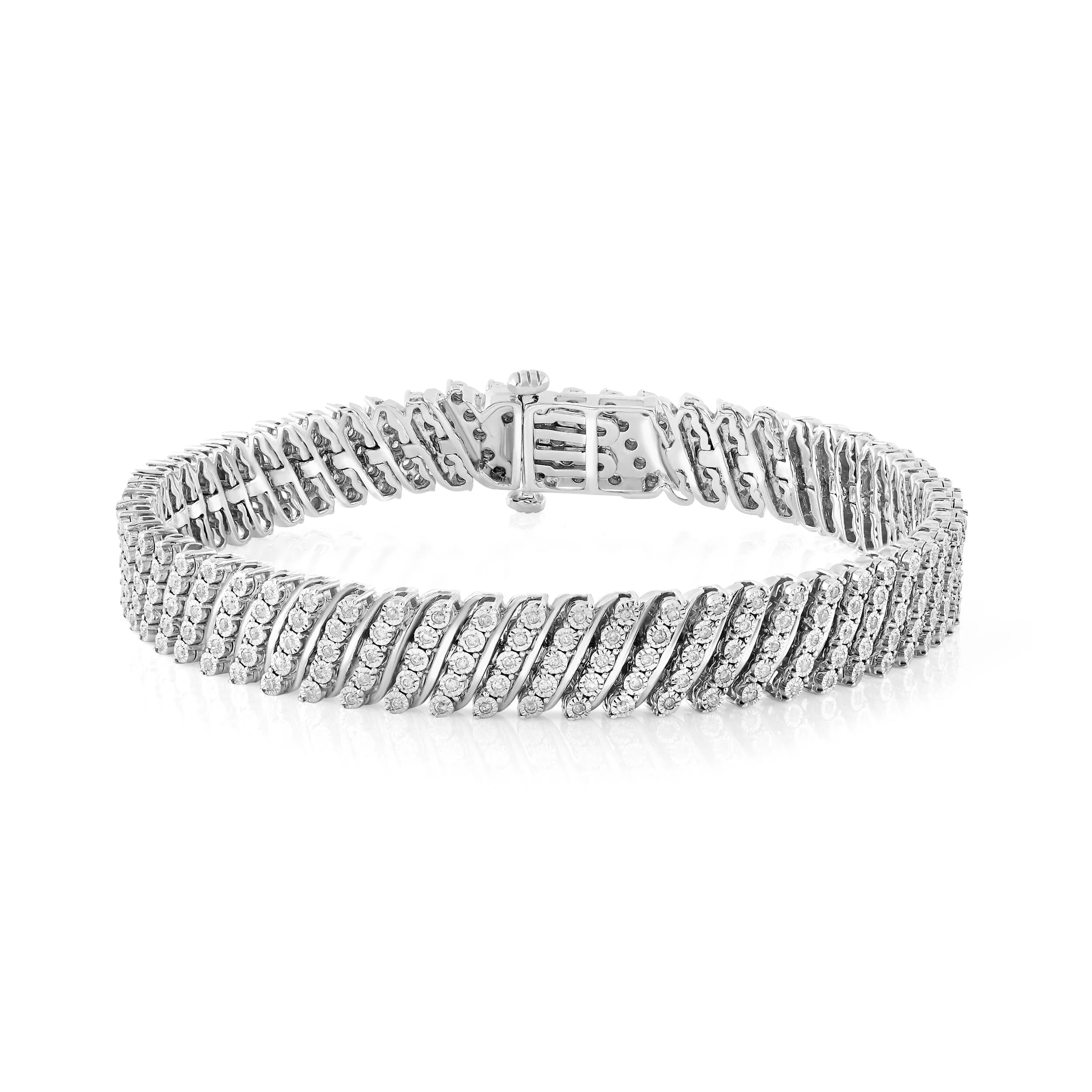 Diagonal Fancy Bracelet with 1.00ct of Diamonds in Sterling Silver