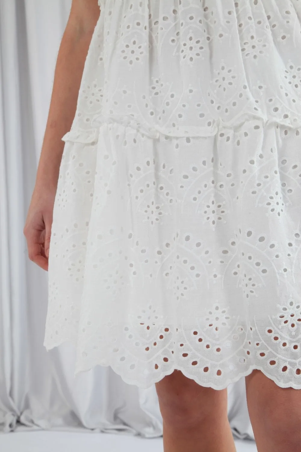 Double Second Puff Sleeve White Broderie Dress