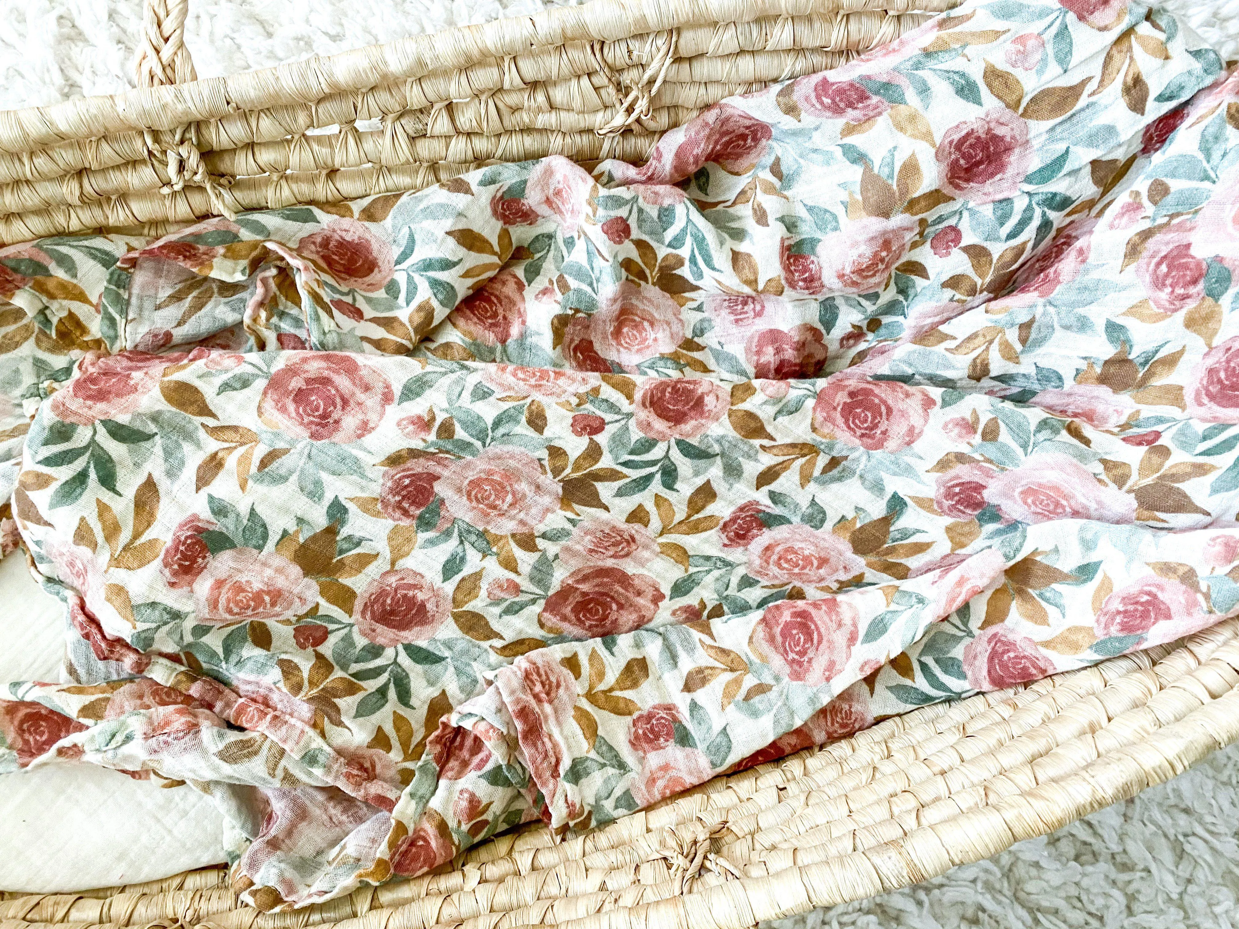 Dusty Pink Floral Muslin Swaddle Blanket