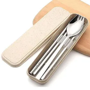 Eco Friendly Stainless Steel Travel Cutlery Spork and Straw Set