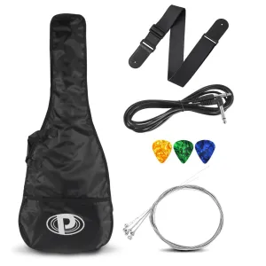 Electric Guitar Accessory Kit - Set Of Strings, Full Set Of Replacement, 3 Pcs. Picks, Guitar Strap & Black Gig Bag, And Cable