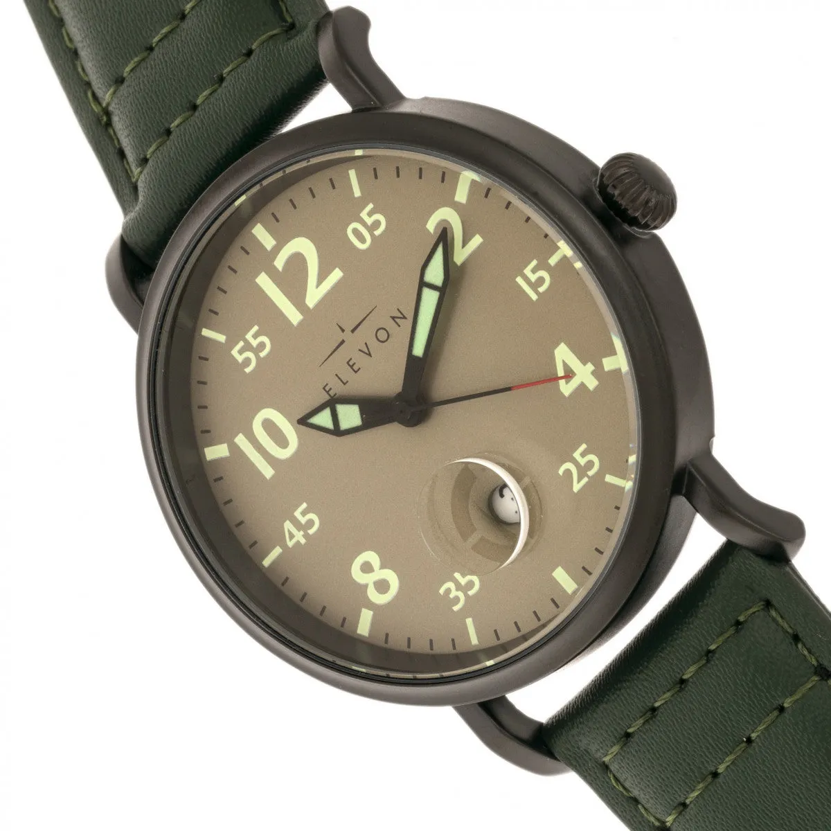 Elevon Von Braun Leather-Band Watch w/Date - Gunmetal/Green