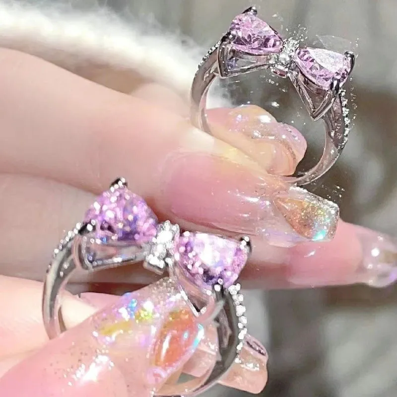 Fashion Shining Blue Crystal Planet Rings Y2K Emo Girls Fairy Exquisite Open Finger Ring Women Wedding Party Trendy Jewelry Gift