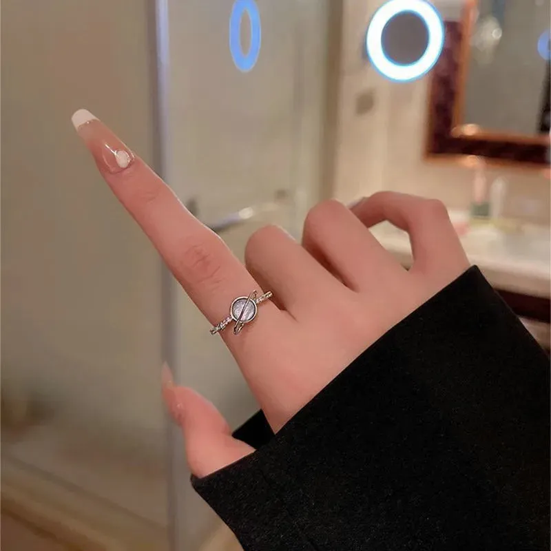 Fashion Shining Blue Crystal Planet Rings Y2K Emo Girls Fairy Exquisite Open Finger Ring Women Wedding Party Trendy Jewelry Gift