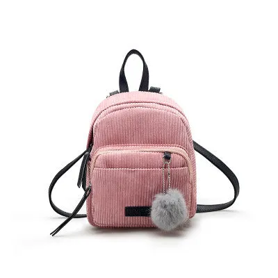 Fashion Winter Women's Mini Corduroy Backpacks - Gray,Khaki,Pink,Red