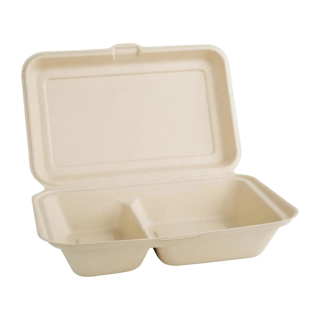 FC541 Fiesta Green Compostable Bagasse Two-Compartment Hinged Food Containers Natural Colour 253mm x200