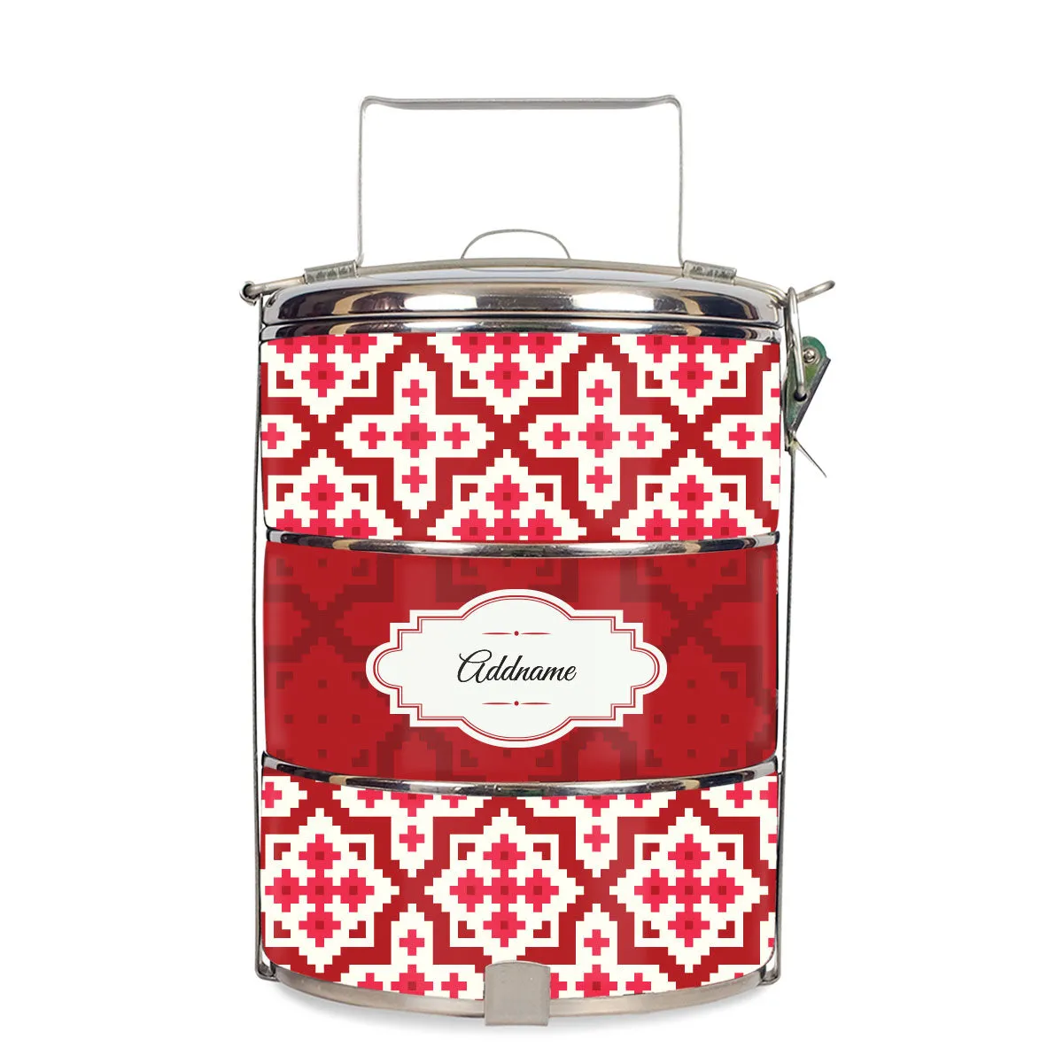 Flora Motif Moroccan & Mosaic Series 3-Tier Standard Medium 14cm Tiffin Carrier [FREE Custom Add Name]