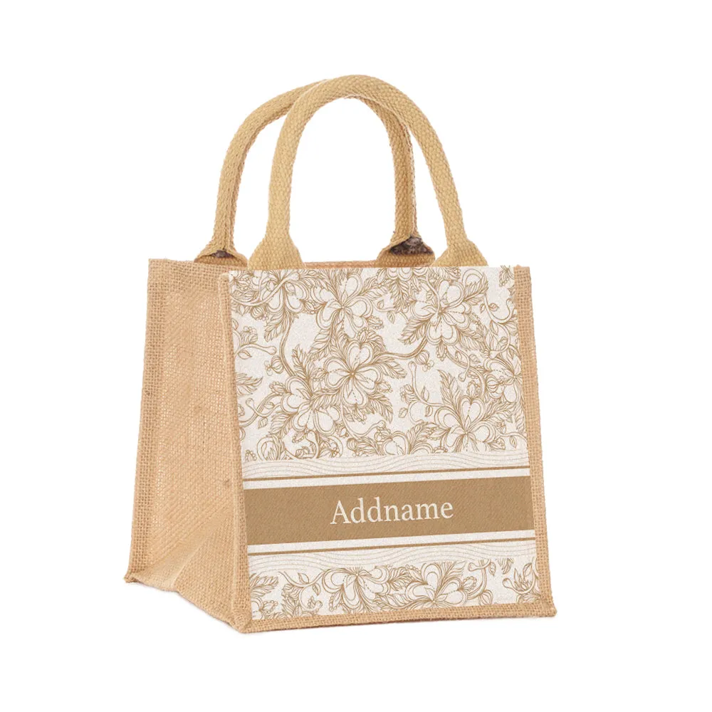 Floral Artline Series Jute Tote Bag [FREE Custom Add Name]