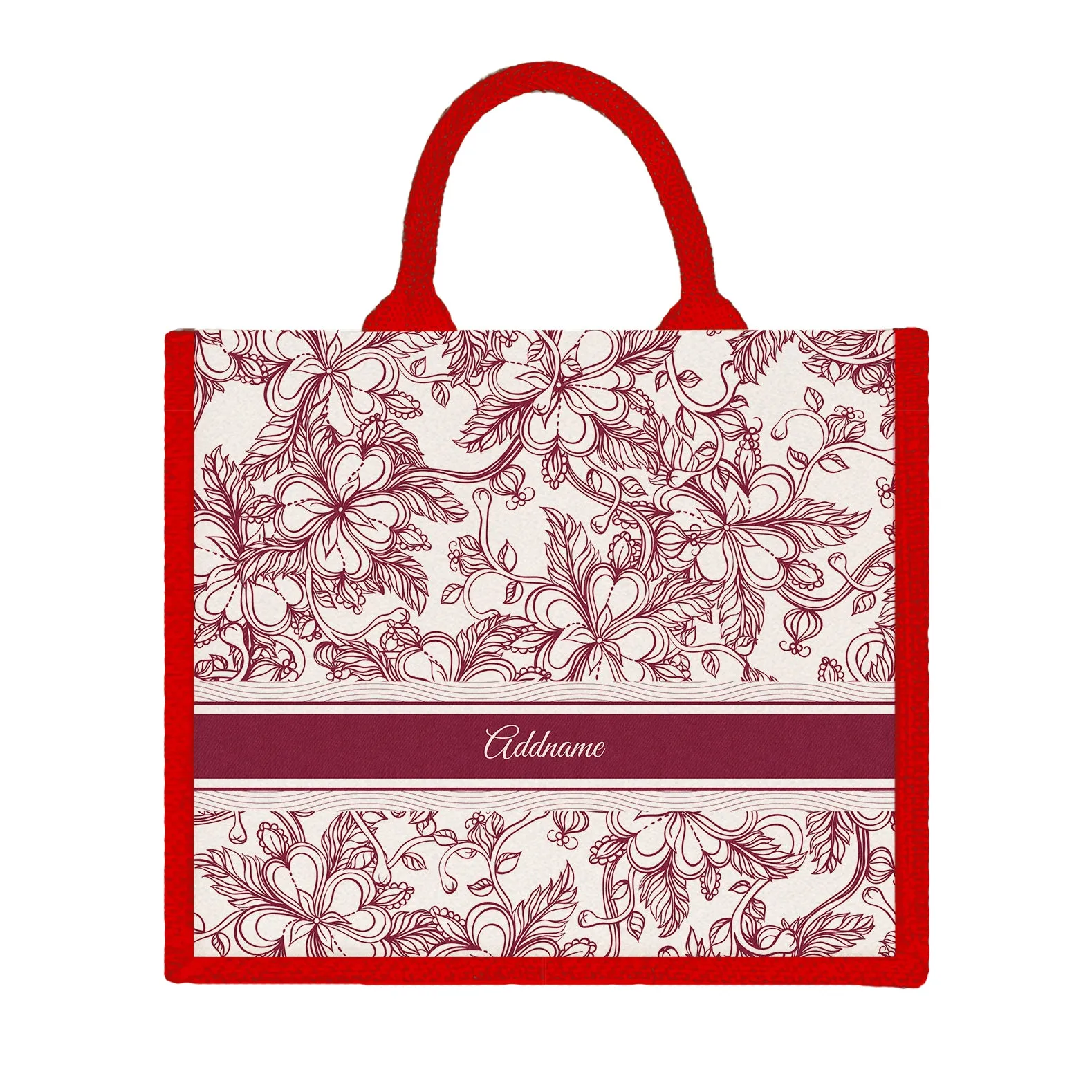 Floral Artline Series Jute Tote Bag [FREE Custom Add Name]