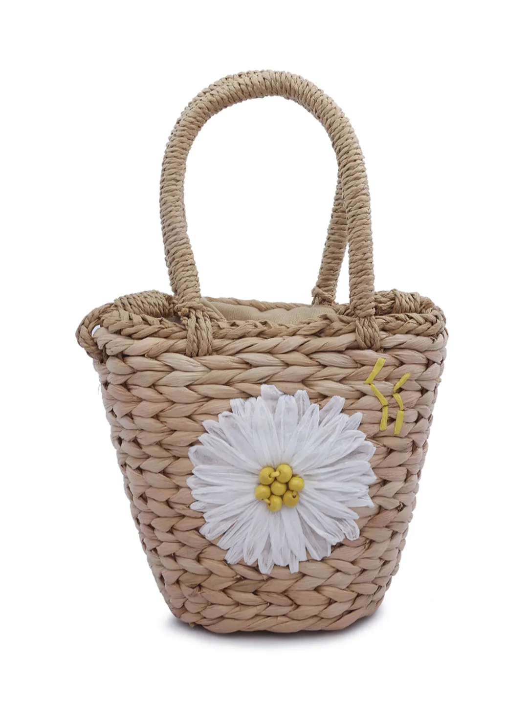 Floral Woven Basket Bucket Bag