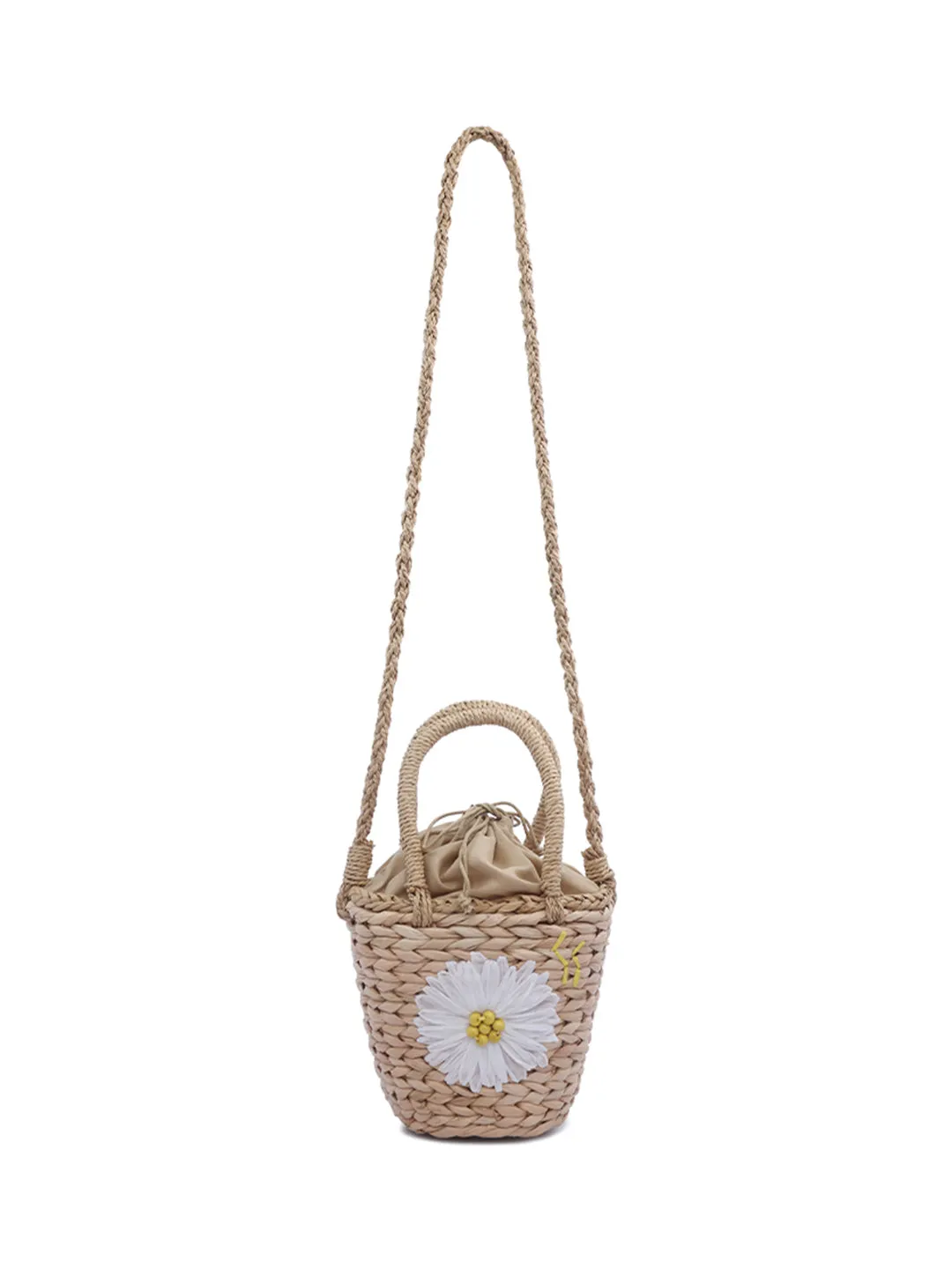 Floral Woven Basket Bucket Bag