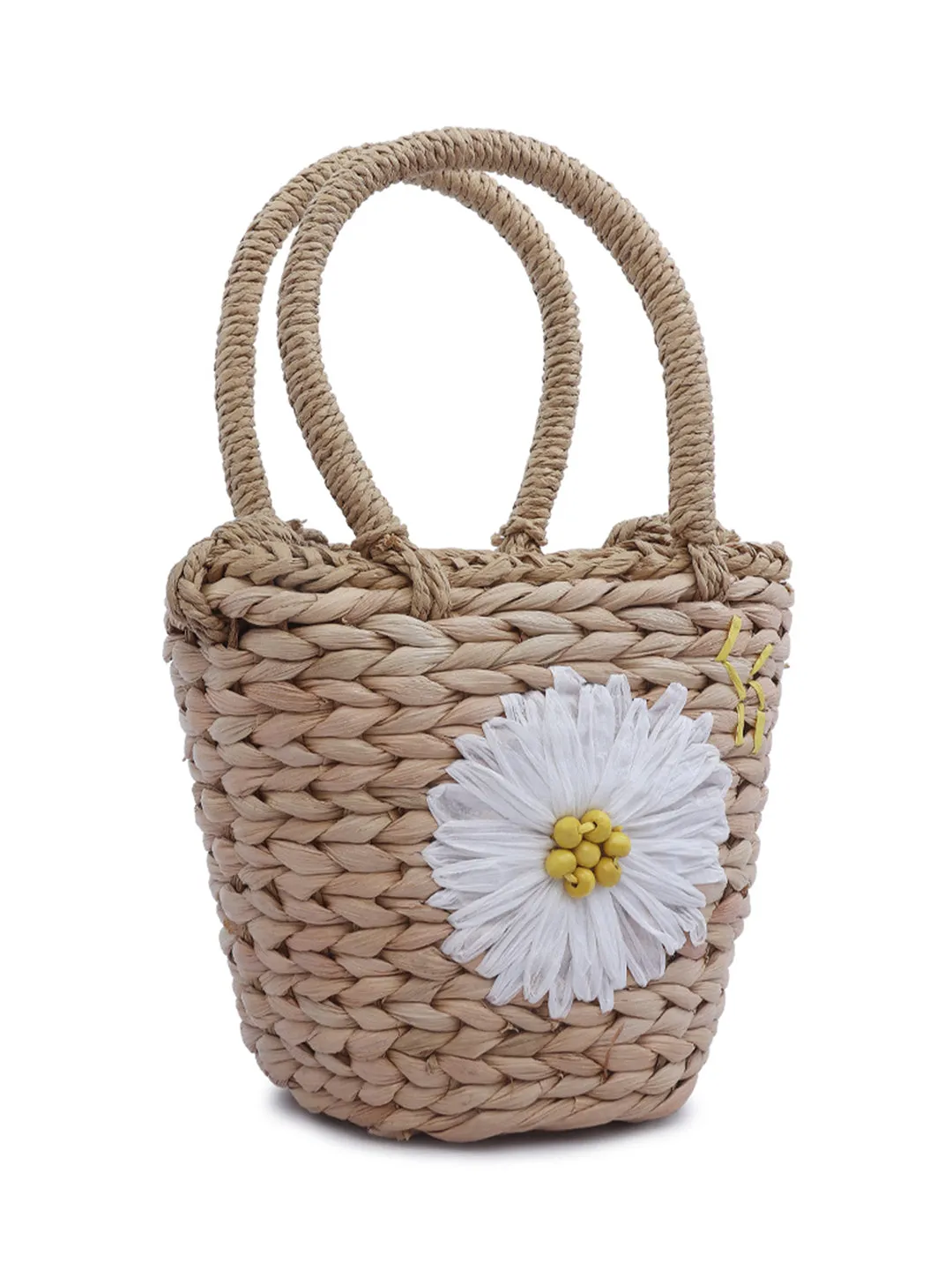 Floral Woven Basket Bucket Bag