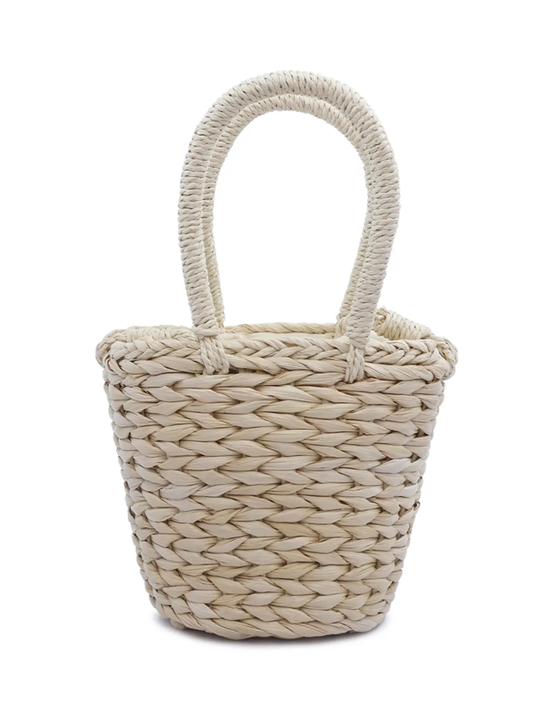 Floral Woven Basket Bucket Bag