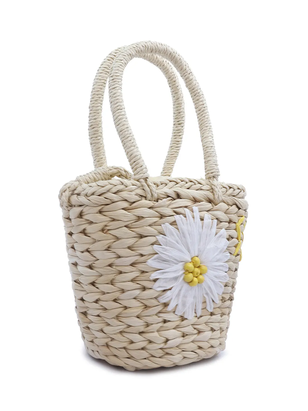 Floral Woven Basket Bucket Bag