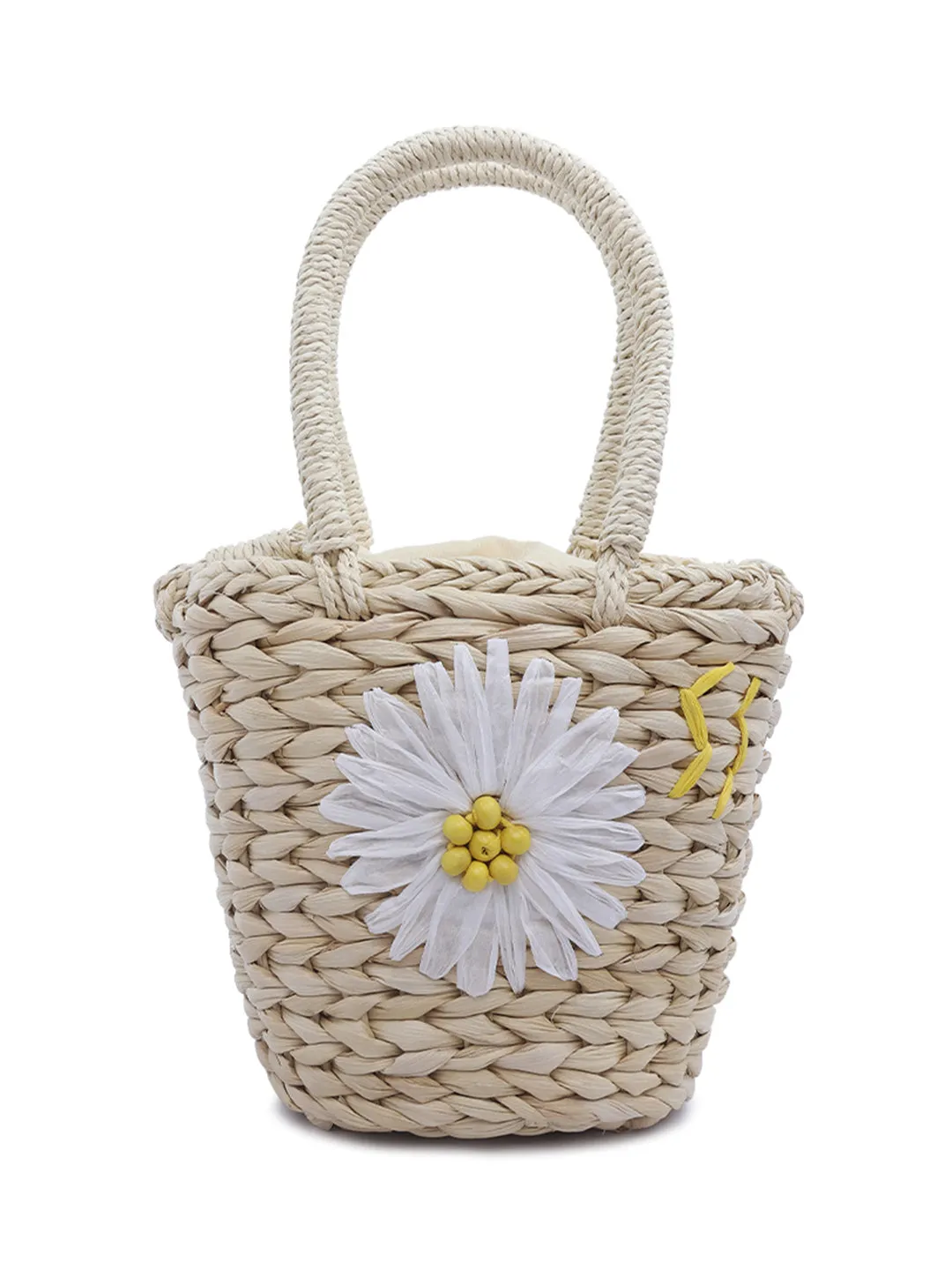 Floral Woven Basket Bucket Bag