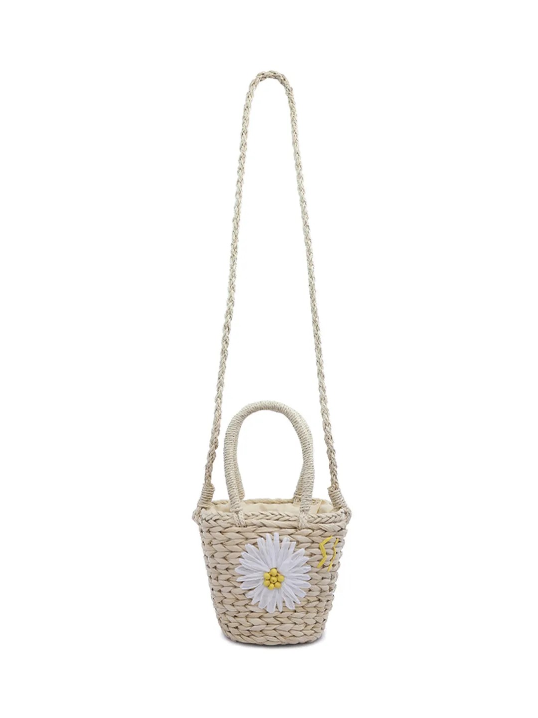 Floral Woven Basket Bucket Bag