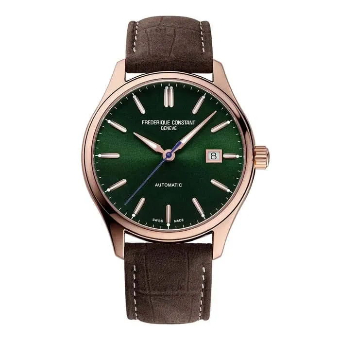 Frederique Constant 41mm Classics Index Automatic Green Dial Watch Rose Gold Plated Stainless Steel