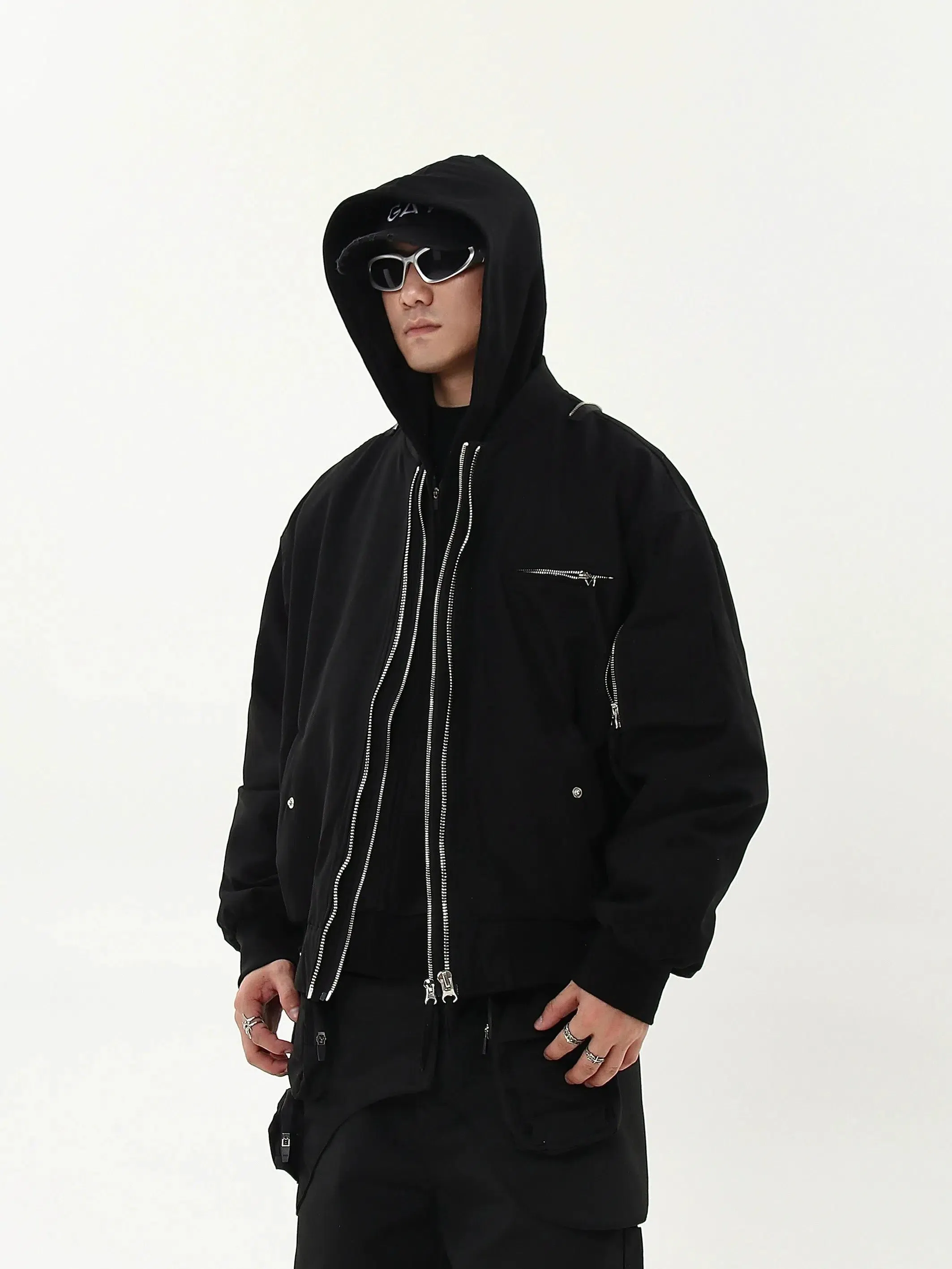 Functional Double-Zipper Zip-Up Hoodie