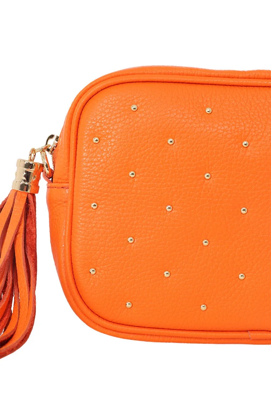 Giulia - Italian Leather Studded Camera Bag - Orange, Pebbled