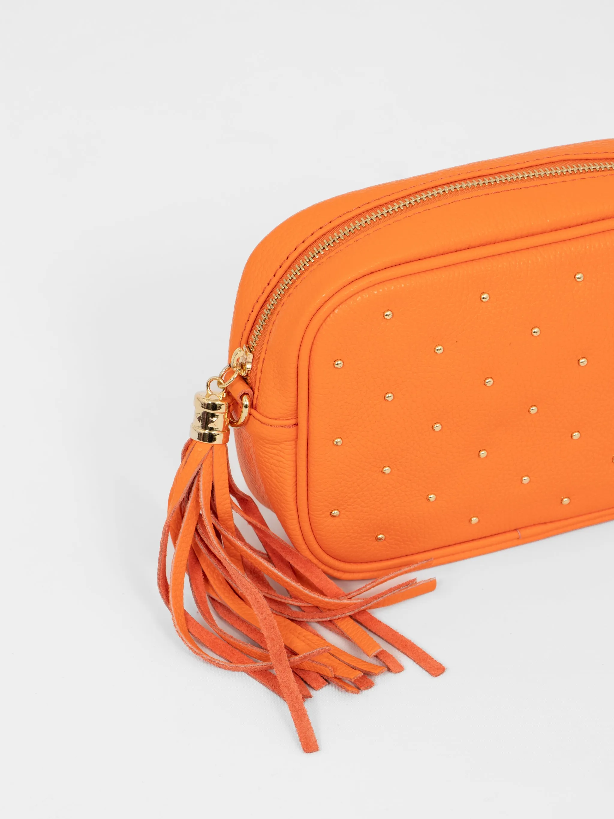 Giulia - Italian Leather Studded Camera Bag - Orange, Pebbled