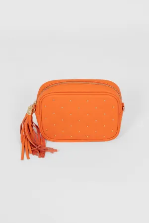 Giulia - Italian Leather Studded Camera Bag - Orange, Pebbled