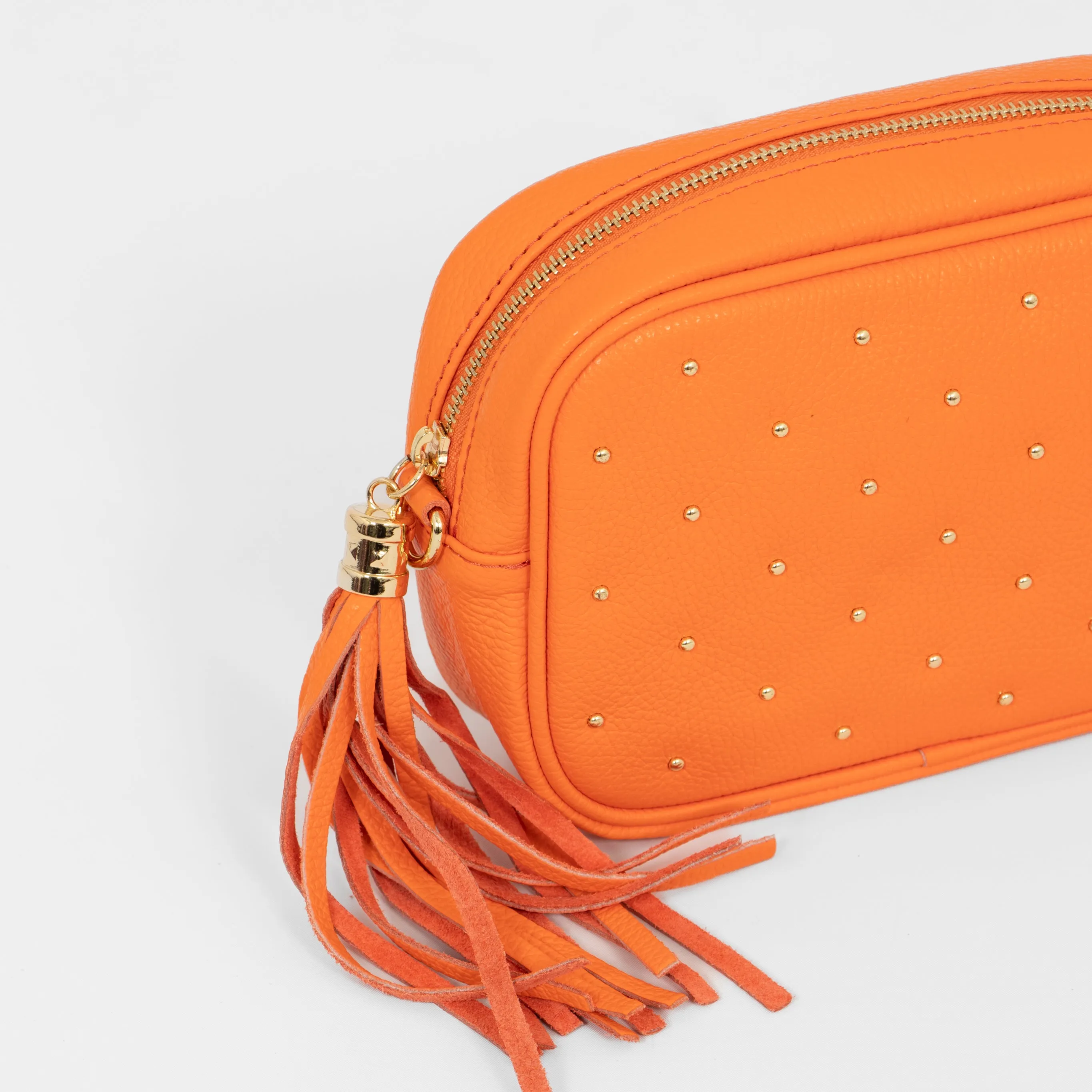 Giulia - Italian Leather Studded Camera Bag - Orange, Pebbled