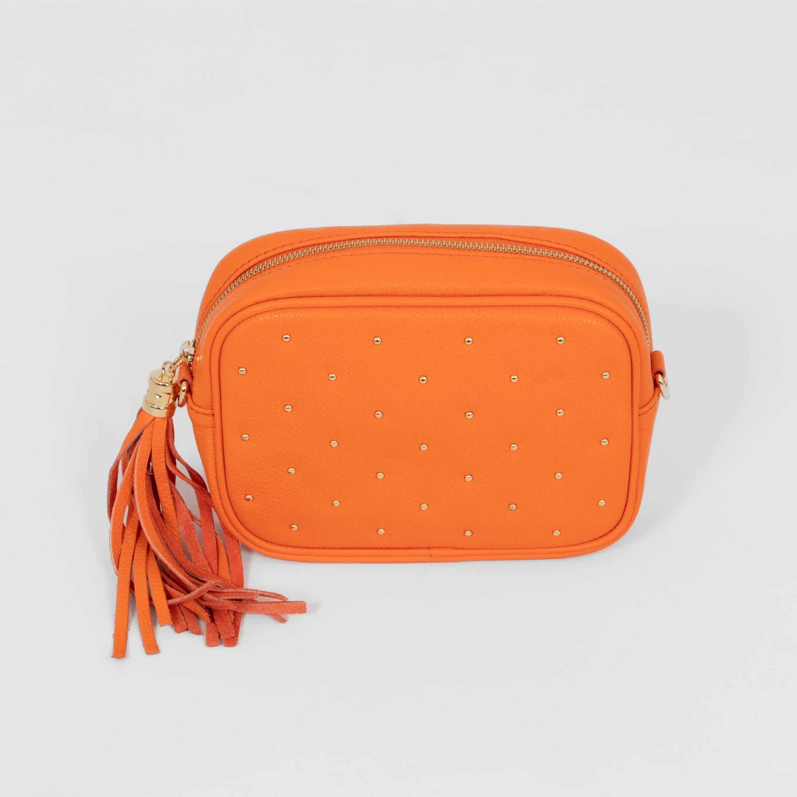 Giulia - Italian Leather Studded Camera Bag - Orange, Pebbled