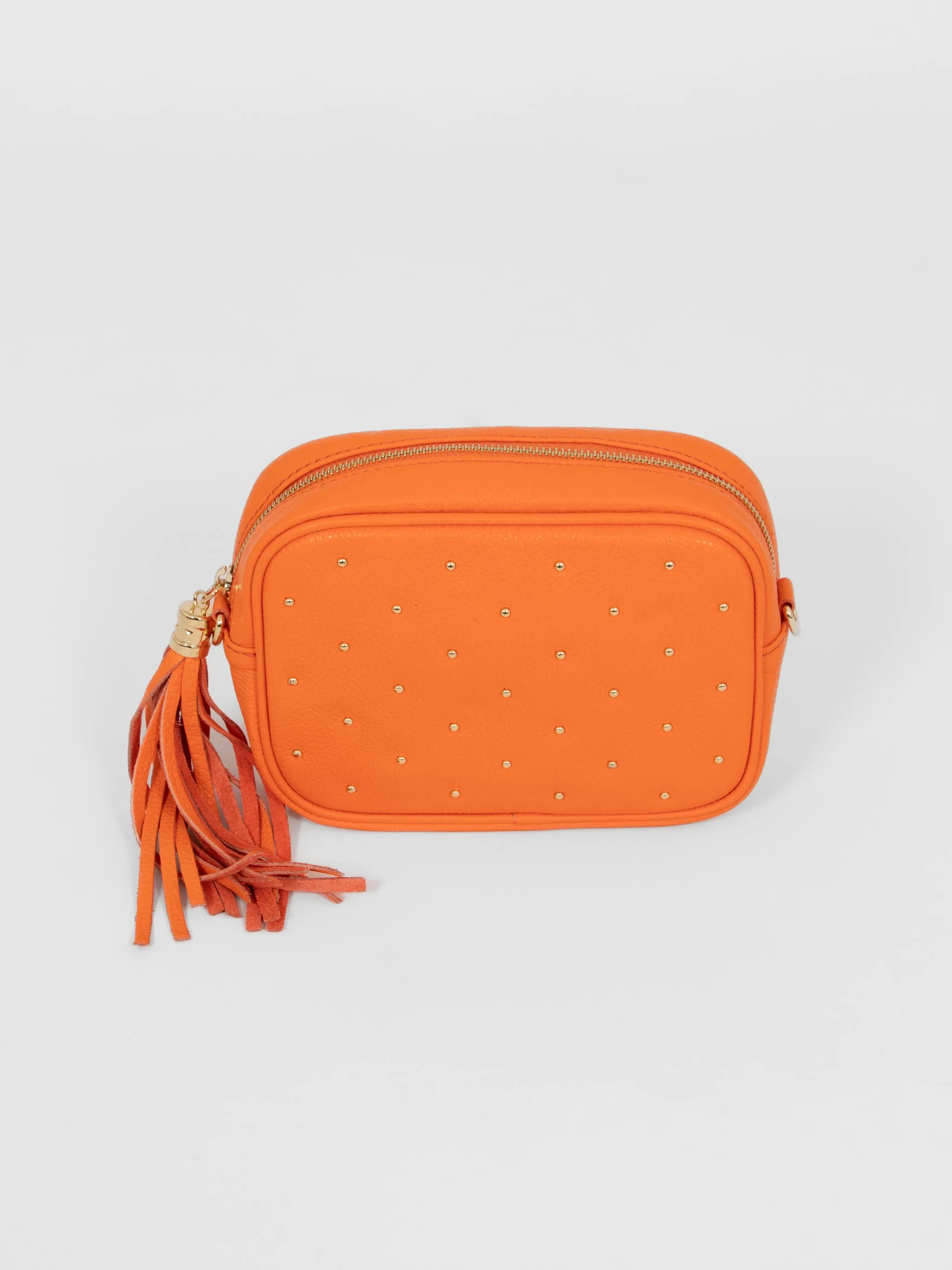 Giulia - Italian Leather Studded Camera Bag - Orange, Pebbled