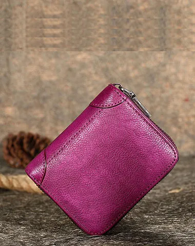 Green Small Leather Bifold Wallet Around Zip Billfold Cute Women Zipper Wallet For Ladies